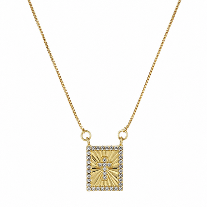 Semijoia Colar Escapulário Espírito Santo E Cruz Cravejado 32cm Banho Ouro 18K