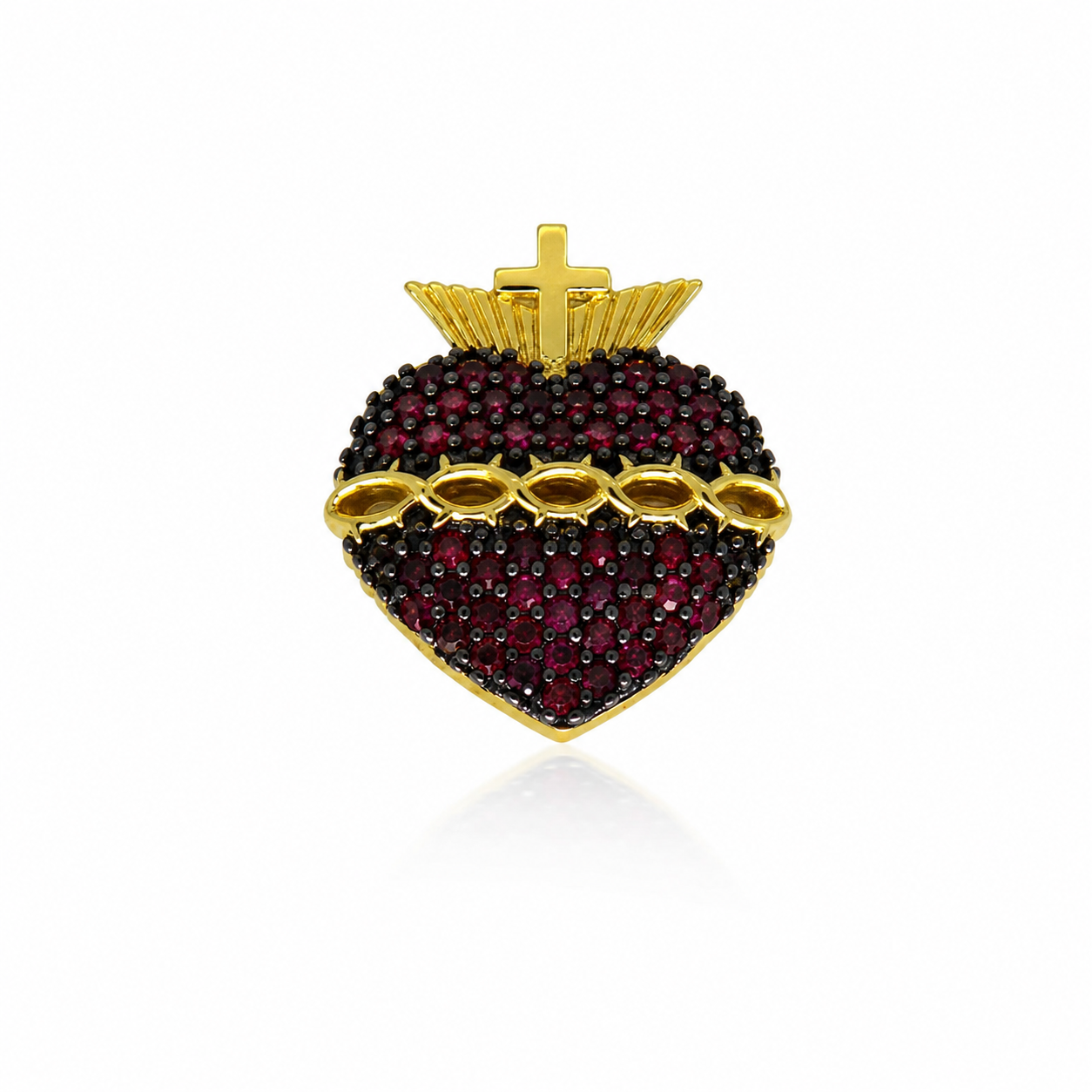 Semijoia Pingente Sagrado Coração Cravejado 21mm Banho Ouro 18K