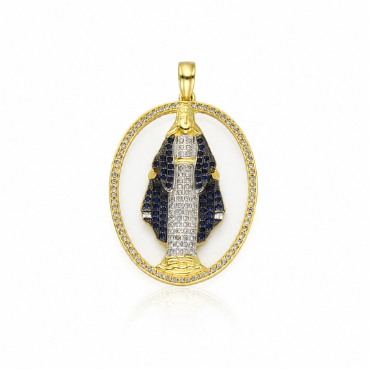 Semijoia Pingente N. Senhora Aparecida Cravejada 34mm Banho Ouro 18K