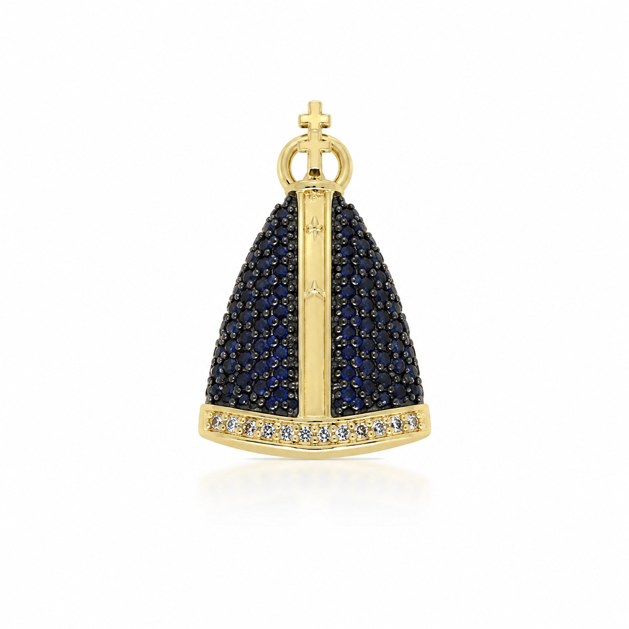Semijoia Pingente N. Senhora Aparecida Cravejado 24mm Banho Ouro 18K