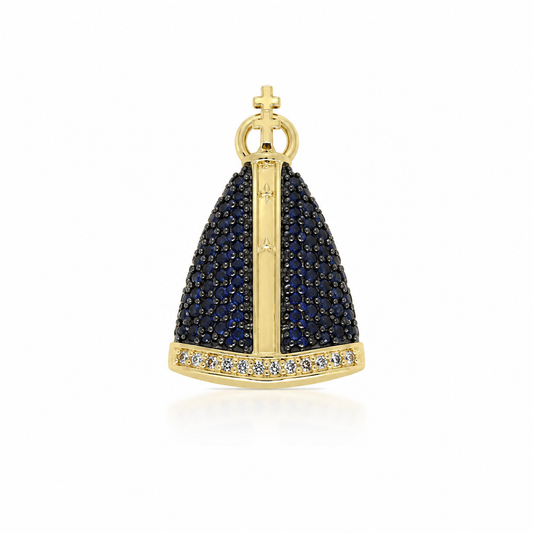 Semijoia Pingente N. Senhora Aparecida Cravejado 24mm Banho Ouro 18K
