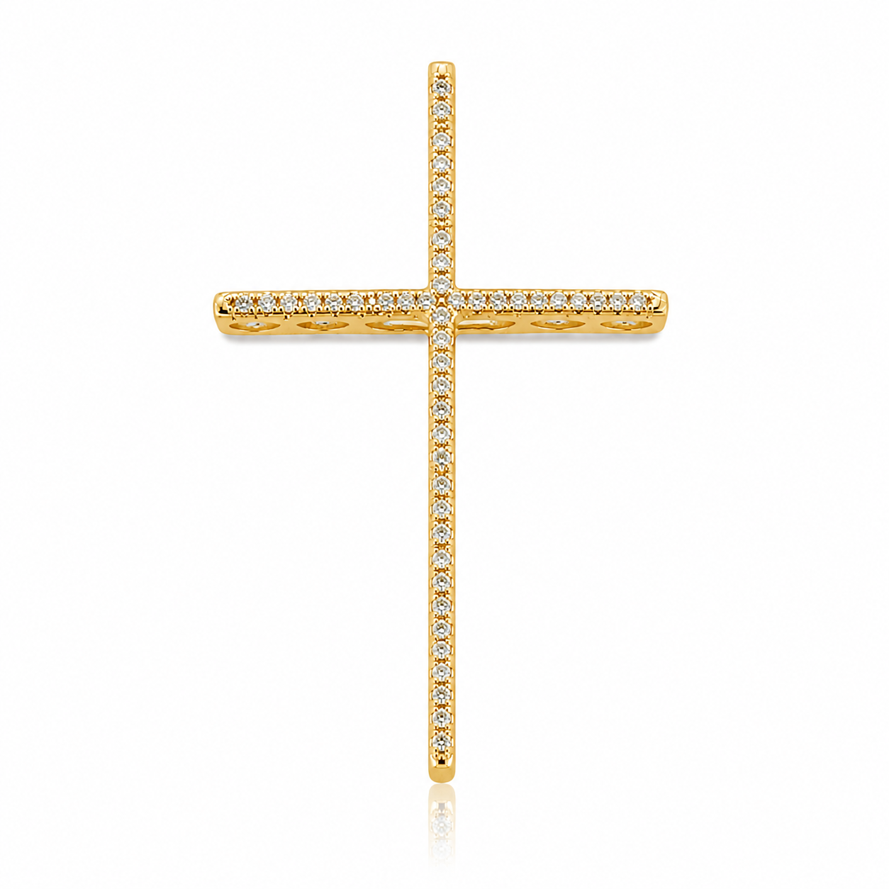 Semijoia Pingente Cruz Cravejada G 40mm Banho Ouro 18K