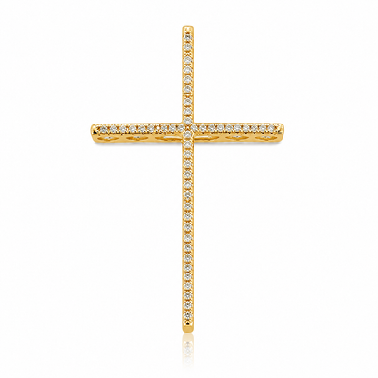 Semijoia Pingente Cruz Cravejada G 40mm Banho Ouro 18K