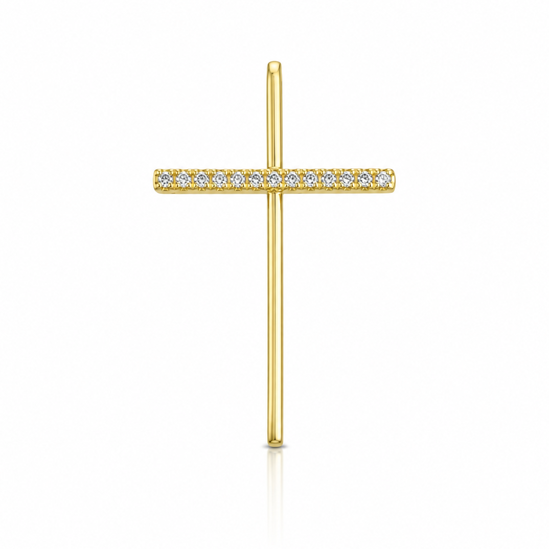 Semijoia Pingente Cruz Cravejada Meio 27mm Banho Ouro 18K