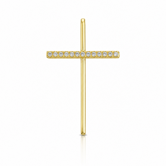 Semijoia Pingente Cruz Cravejada Meio 27mm Banho Ouro 18K