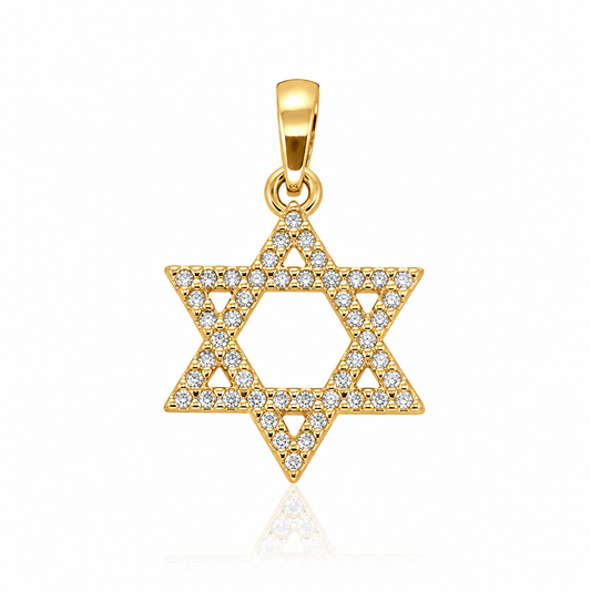 Semijoia Pingente Estrela De Davi Cravejado 17mm Banho Ouro 18K