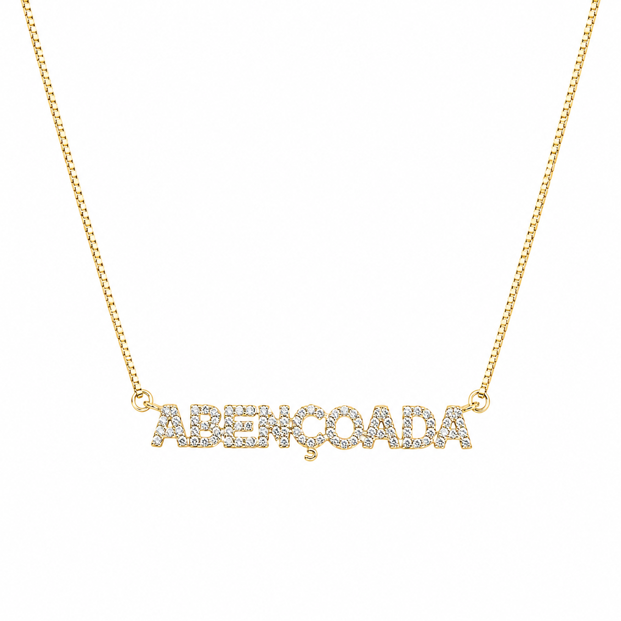 Semijoia Colar Abençoada Cravejado 48cm Banho Ouro 18K