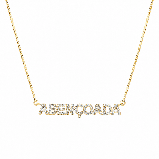 Semijoia Colar Abençoada Cravejado 48cm Banho Ouro 18K