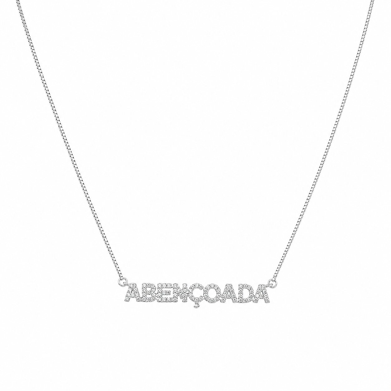 Semijoia Colar Abençoada Cravejado 48cm Banho Ródio