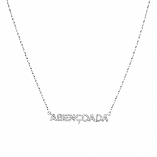Semijoia Colar Abençoada Cravejado 48cm Banho Ródio