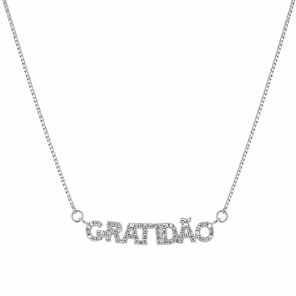 Semijoia Colar Gratidão Cravejado 48cm Banho Ródio