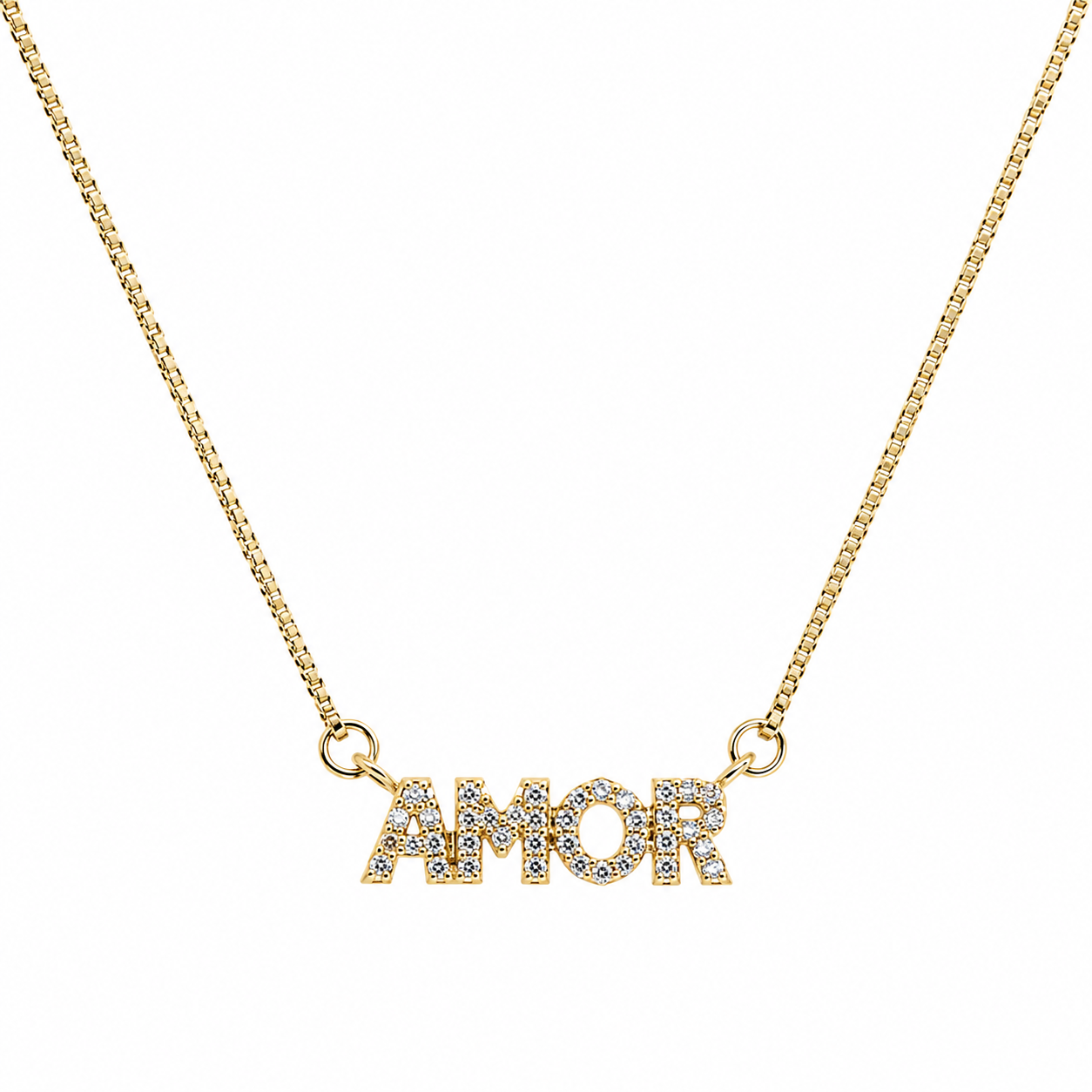 Semijoia Colar Amor Cravejado 48cm Banho Ouro 18K