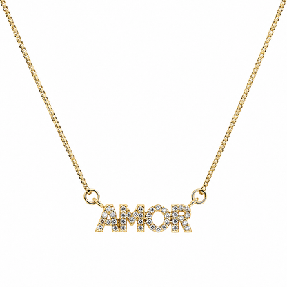 Semijoia Colar Amor Cravejado 48cm Banho Ouro 18K