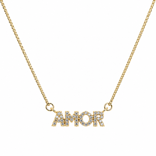 Semijoia Colar Amor Cravejado 48cm Banho Ouro 18K