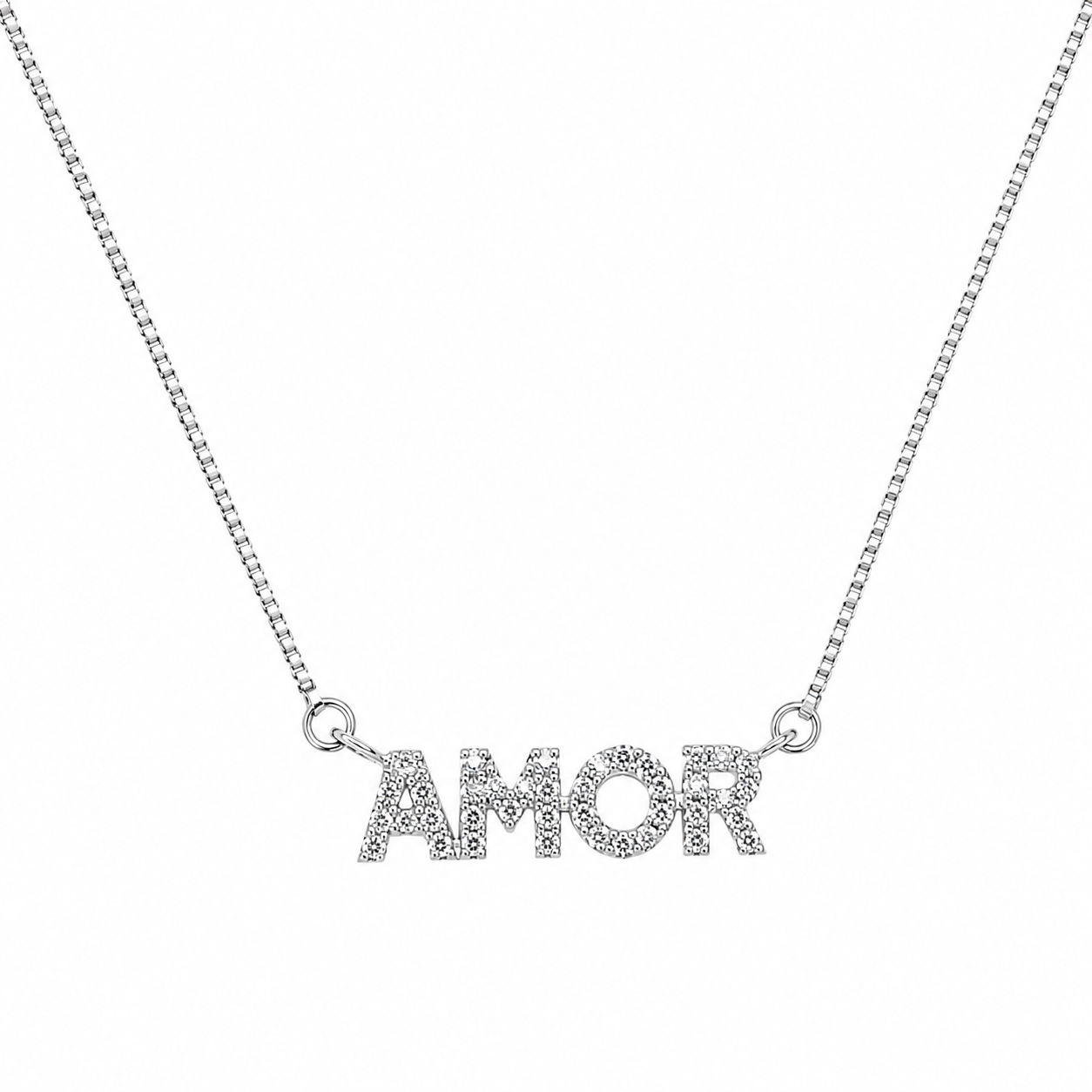 Semijoia Colar Amor Cravejado 48cm Banho Ródio