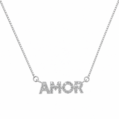 Semijoia Colar Amor Cravejado 48cm Banho Ródio