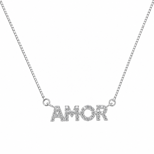 Semijoia Colar Amor Cravejado 48cm Banho Ródio
