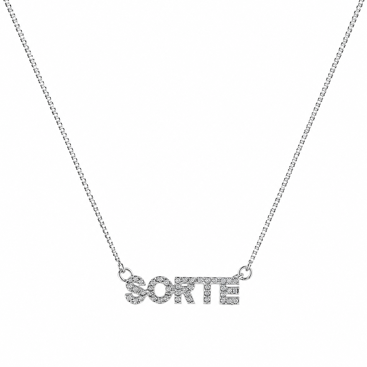 Semijoia Colar Sorte Cravejado 48cm Banho Ródio