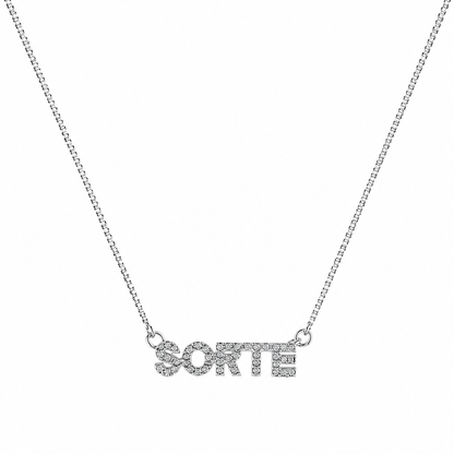 Semijoia Colar Sorte Cravejado 48cm Banho Ródio