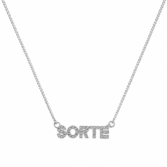 Semijoia Colar Sorte Cravejado 48cm Banho Ródio