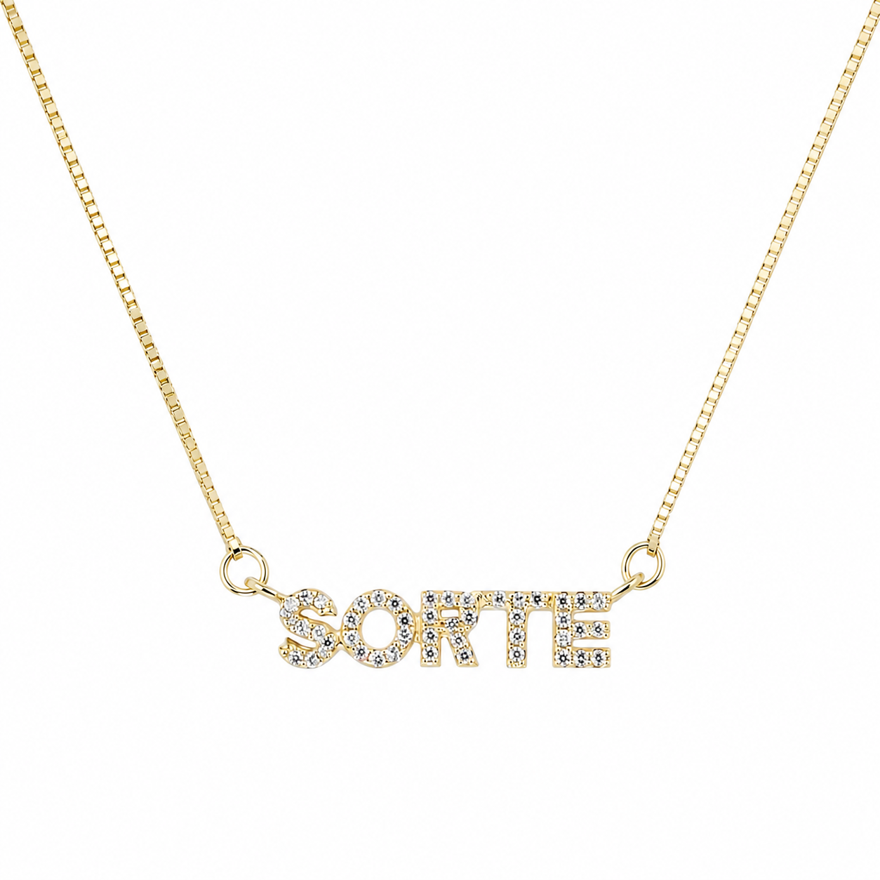 Semijoia Colar Sorte Cravejado 48cm Banho Ouro 18K