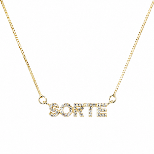 Semijoia Colar Sorte Cravejado 48cm Banho Ouro 18K