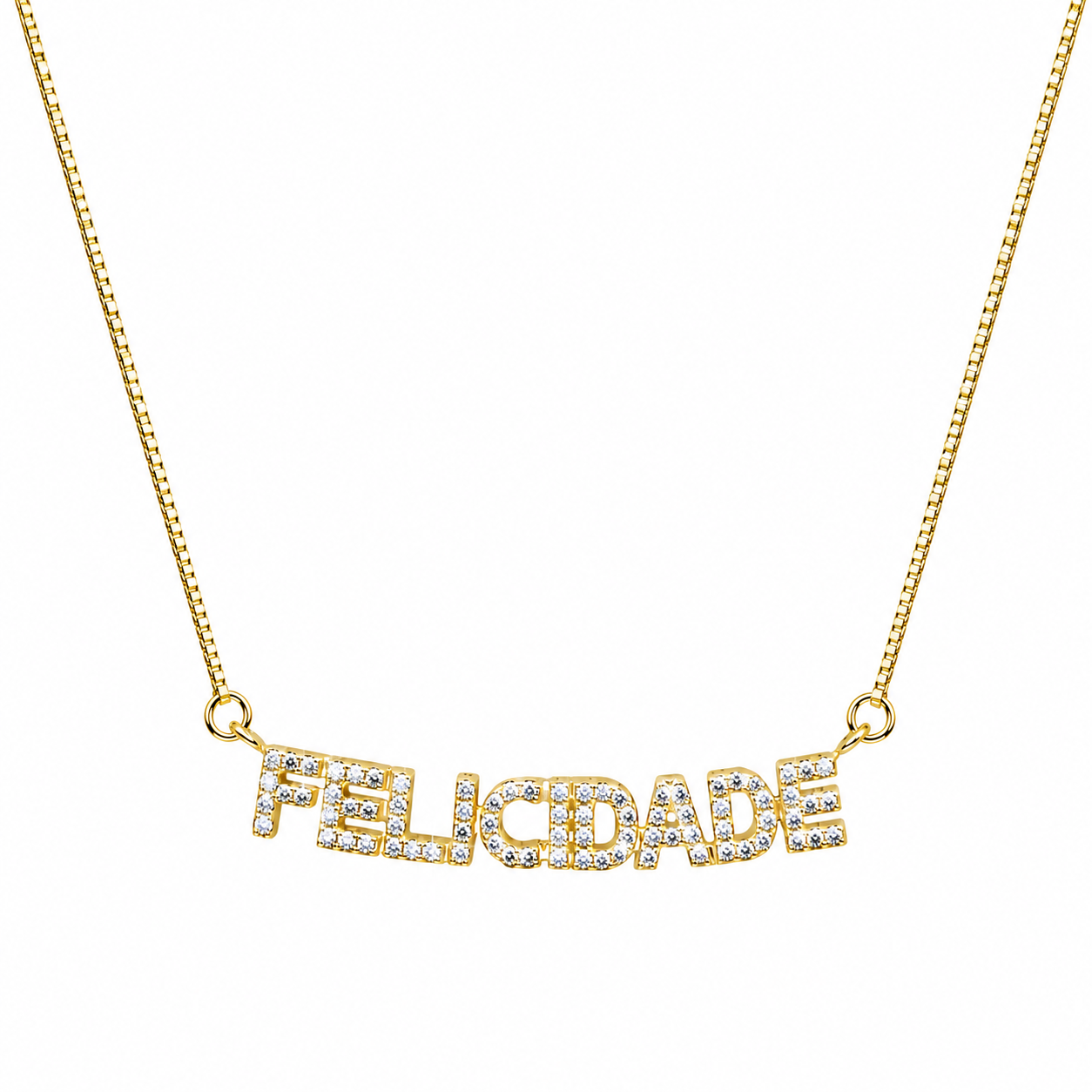 Semijoia Colar Felicidade Cravejado 48cm Banho Ouro 18K