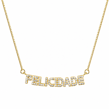 Semijoia Colar Felicidade Cravejado 48cm Banho Ouro 18K