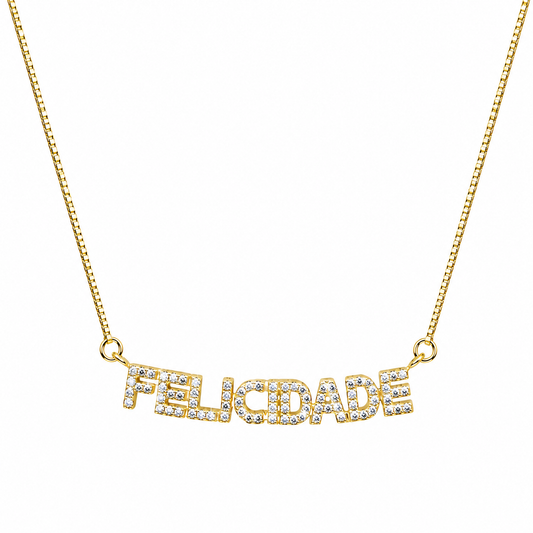 Semijoia Colar Felicidade Cravejado 48cm Banho Ouro 18K