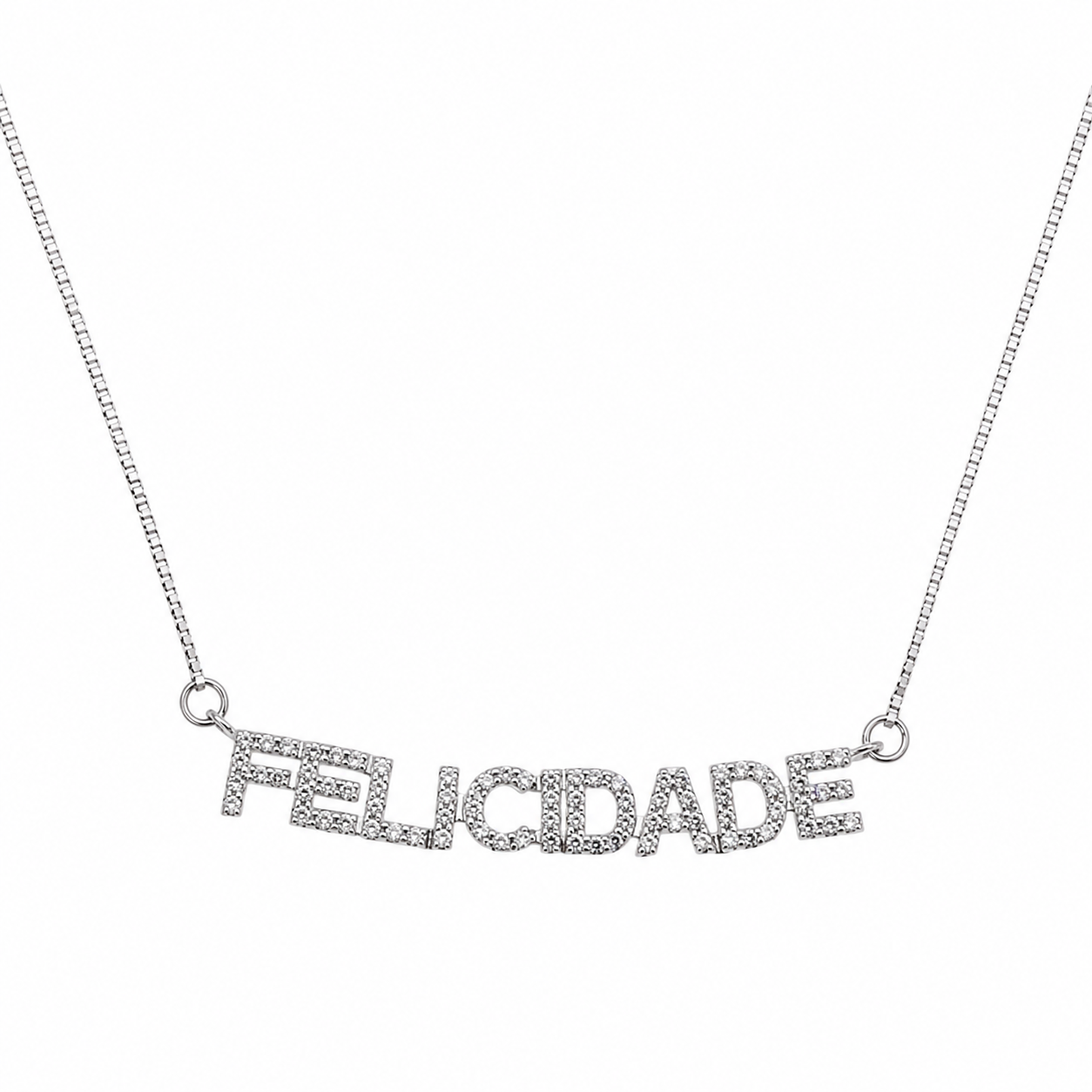 Semijoia Colar Felicidade Cravejado 48cm Banho Ródio