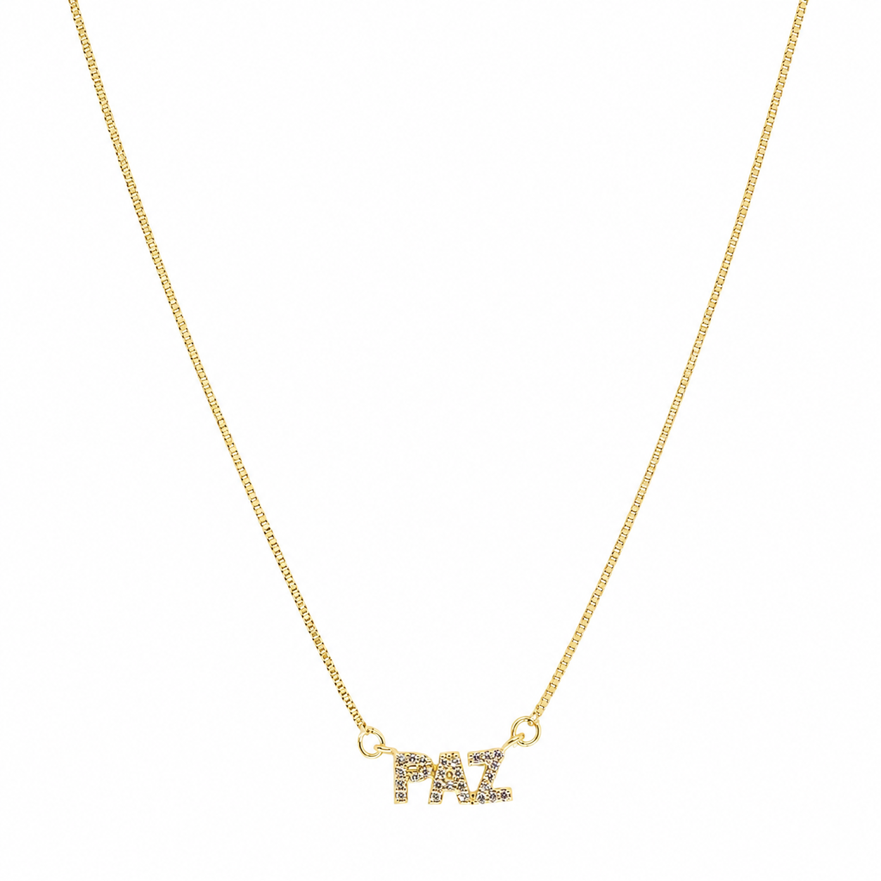 Semijoia Colar Paz Cravejado 48cm Banho Ouro 18K