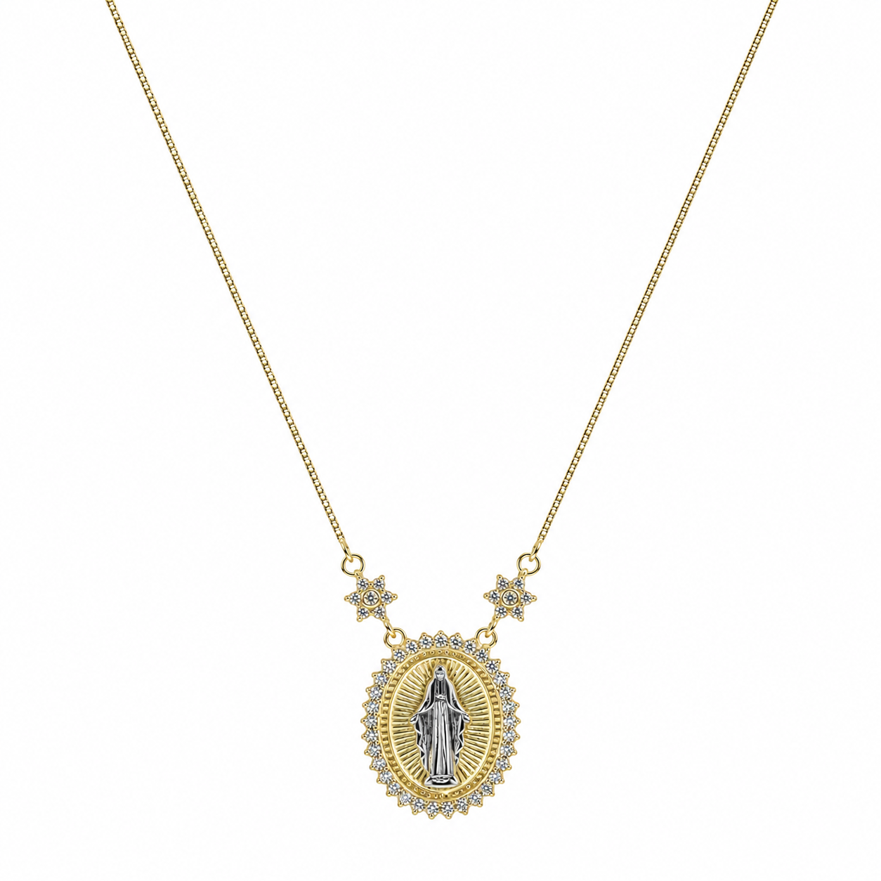 Semijoia Colar N.S. Das Graças Cravejado 45cm Banho Ouro 18K