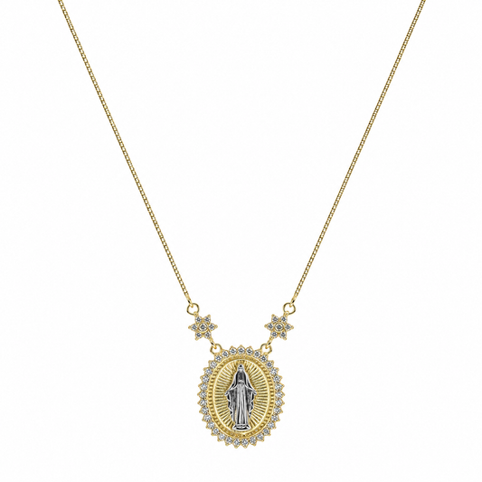 Semijoia Colar N.S. Das Graças Cravejado 45cm Banho Ouro 18K