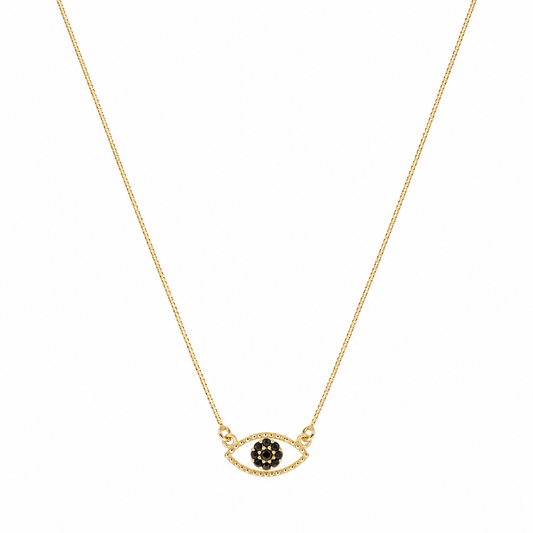 Semijoia Colar Escapulário Olho Grego E Mão De Fátima Cravejado 35cm Banho Ouro 18K