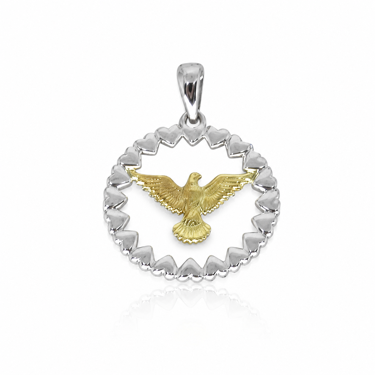 Semijoia Pingente Espírito Santo Redondo 21mm Banho Ouro 18K Banho Ródio