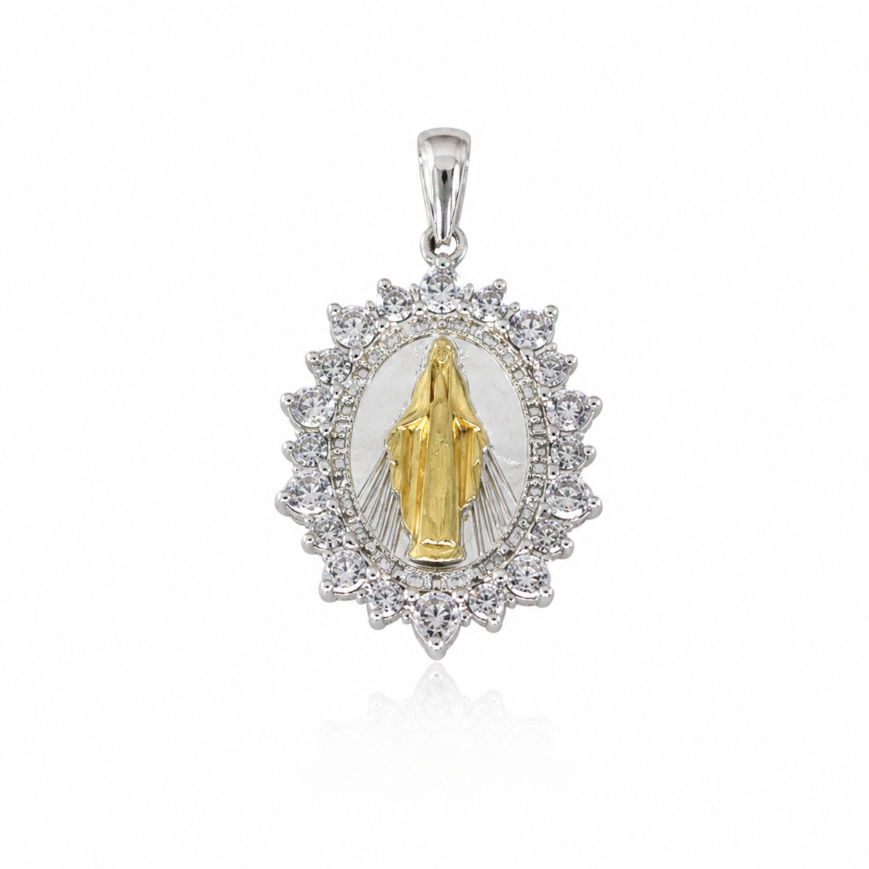Semijoia Pingente N.S. Das Graças Cravejado 20mm Banho Ouro 18K Banho Ródio