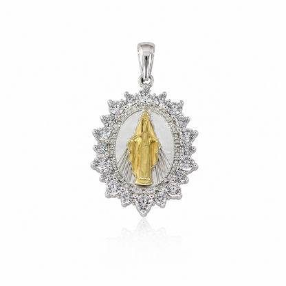 Semijoia Pingente N.S. Das Graças Cravejado 20mm Banho Ouro 18K Banho Ródio