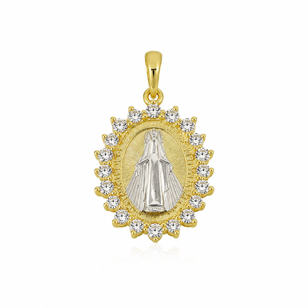 Semijoia Pingente N.S. Das Graças Cravejado 20mm Banho Ródio Banho Ouro 18K