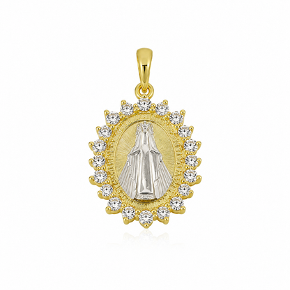 Semijoia Pingente N.S. Das Graças Cravejado 20mm Banho Ródio Banho Ouro 18K