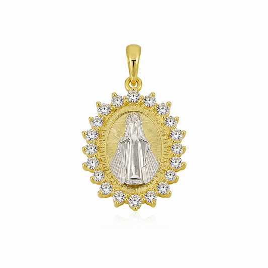Semijoia Pingente N.S. Das Graças Cravejado 20mm Banho Ródio Banho Ouro 18K