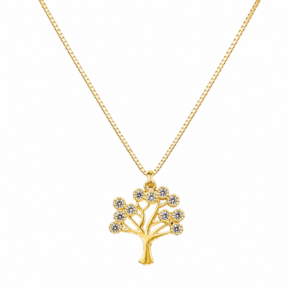 Semijoia Colar Árvore Da Vida Cravejado 24cm Banho Ouro 18K