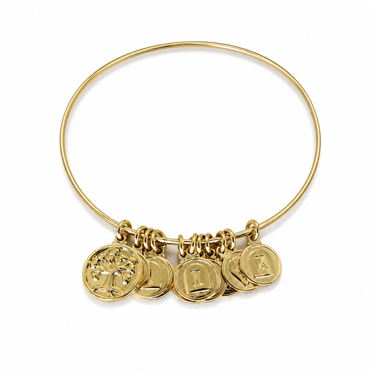 Semijoia Pulseira Aro 10 Mandamentos E Árvore Da Vida 70mm Banho Ouro 18K