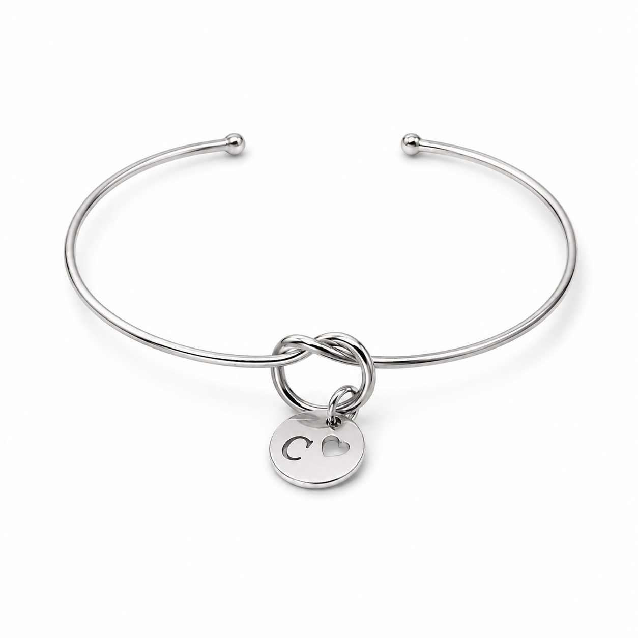 Semijoia Pulseira Bracelete Nozinho Inicial (C) 58mm Banho Ródio