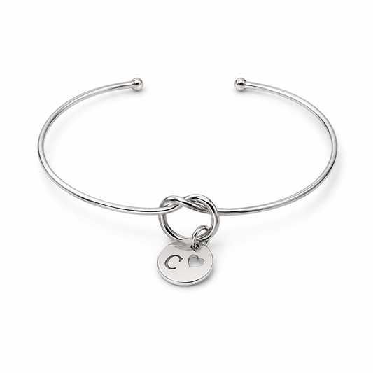 Semijoia Pulseira Bracelete Nozinho Inicial (C) 58mm Banho Ródio