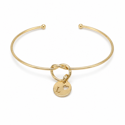 Semijoia Pulseira Bracelete Nozinho Inicial (L) 58mm Banho Ouro 18K