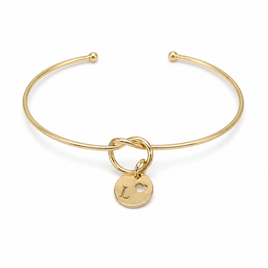 Semijoia Pulseira Bracelete Nozinho Inicial (L) 58mm Banho Ouro 18K