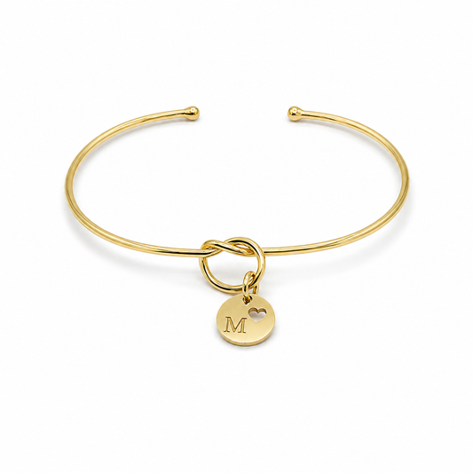 Semijoia Pulseira Bracelete Nozinho Inicial (M) 58mm Banho Ouro 18K