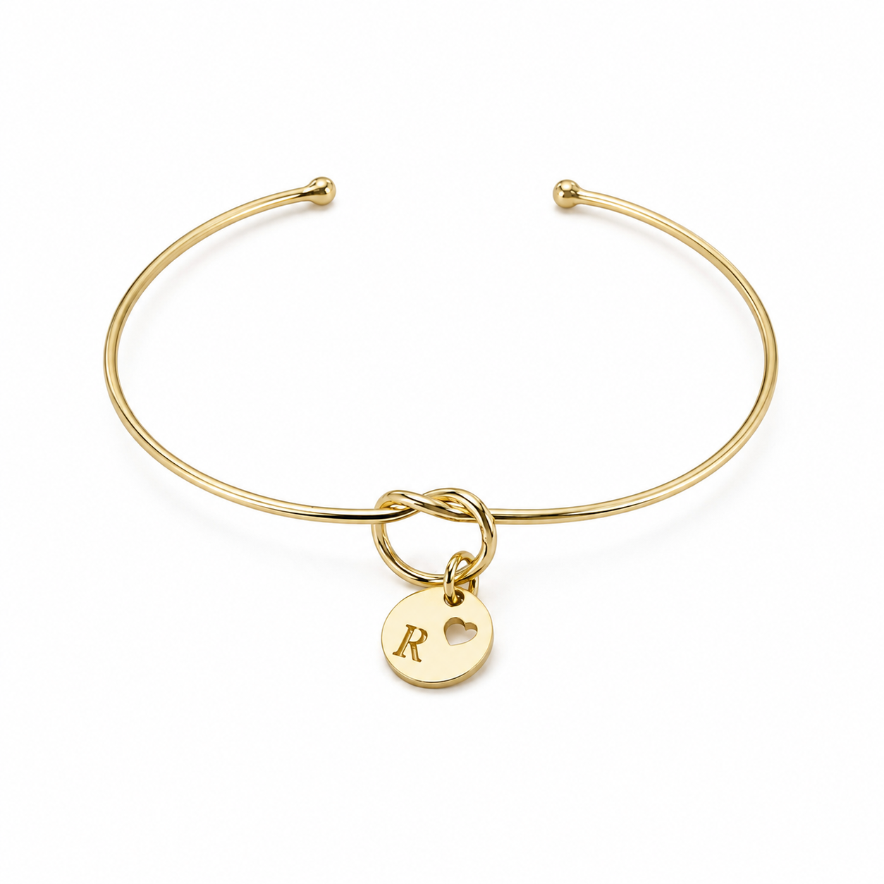 Semijoia Pulseira Bracelete Nozinho Inicial (R) 58mm Banho Ouro 18K