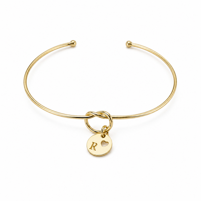 Semijoia Pulseira Bracelete Nozinho Inicial (R) 58mm Banho Ouro 18K