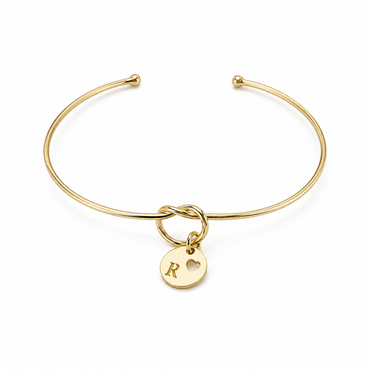 Semijoia Pulseira Bracelete Nozinho Inicial (R) 58mm Banho Ouro 18K